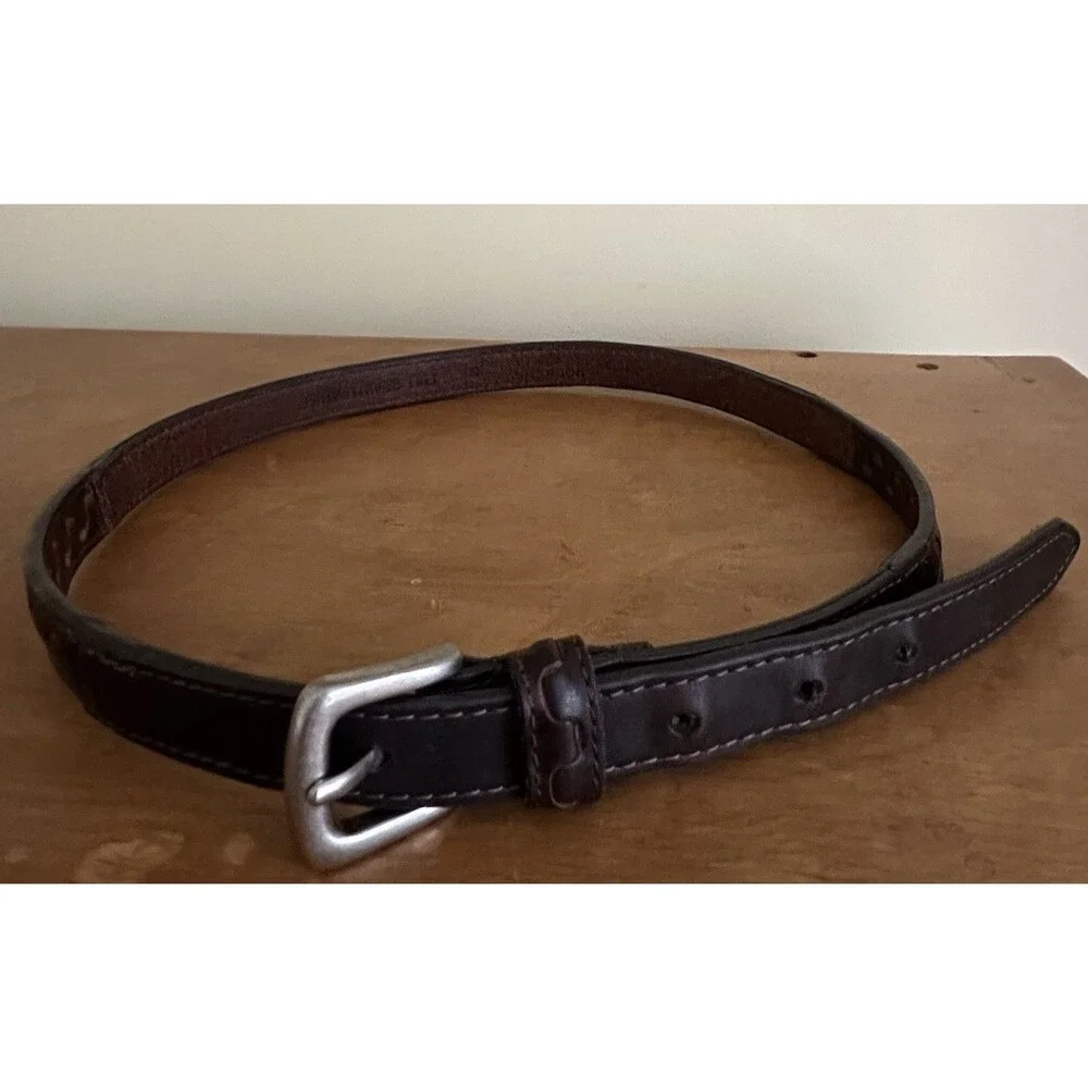 VTG 90s Y2K Dockers Brown Leather Belt with detailing Silver Buckle Sz 34”